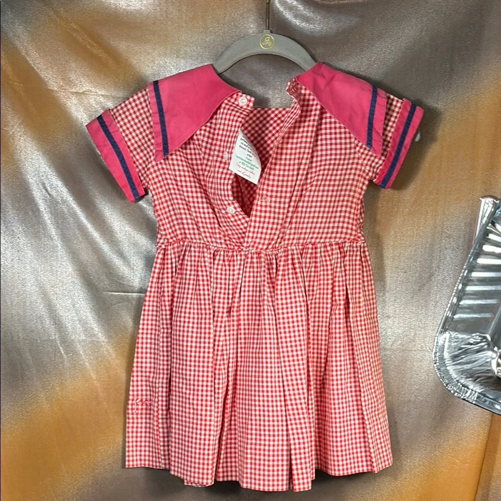 Vintage 50’s‎ sailor Pink and Red Checkered Kids Dress. H1 4t(?)